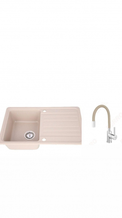 Amenajare bucatarie - Set chiuveta bucatarie granit CASA BLANCA VERA 1 cuva si picurator 76X46 NISIP+baterie BZA4P