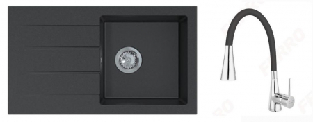 Amenajare bucatarie - Set chiuveta bucatarie granit CASABLANCA DEAL 44x76cm neagra+baterie Ferro BZA42B