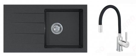 Amenajare bucatarie - Set chiuveta bucatarie granit CASABLANCA DEAL 44x76cm neagra+baterie Ferro BZA4B