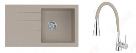 Amenajare bucatarie - Set chiuveta bucatarie granit CASABLANCA DEAL 44x76cm nisip+baterie Ferro BZA42P