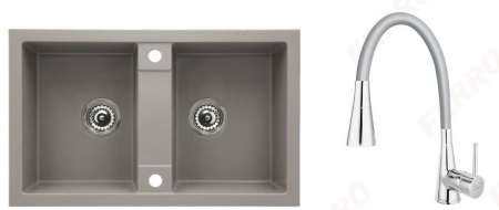 Amenajare bucatarie - Set chiuveta bucatarie granit CASABLANCA DUO cu 2 cuve GRI 78x48cm + baterie BZA42S