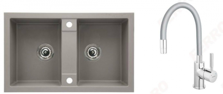 Amenajare bucatarie - Set chiuveta bucatarie granit CASABLANCA DUO cu 2 cuve GRI 78x48cm + baterie BZA4S