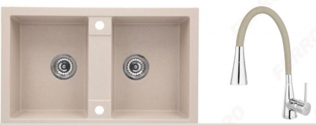 Amenajare bucatarie - Set chiuveta bucatarie granit CASABLANCA DUO cu 2 cuve NISIP 78x48cm + baterie+BZA42P