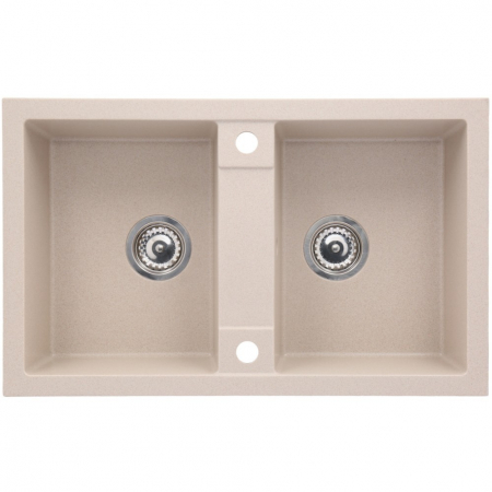 Set chiuveta bucatarie granit CASABLANCA DUO cu 2 cuve NISIP 78x48cm + baterie SAND4H [1]