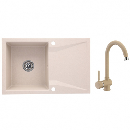 Promotii pachete chiuveta + baterie - Set chiuveta bucatarie granit CASABLANCA NERA cu 1 cuva si picurator 79x50cm NISIP+ baterie SAND4H