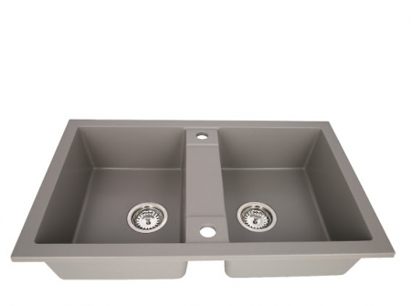 Set chiuveta CASA BLANCA DUO cu 2 cuve 78x48 GRI+Baterie ER-YX208G [2]