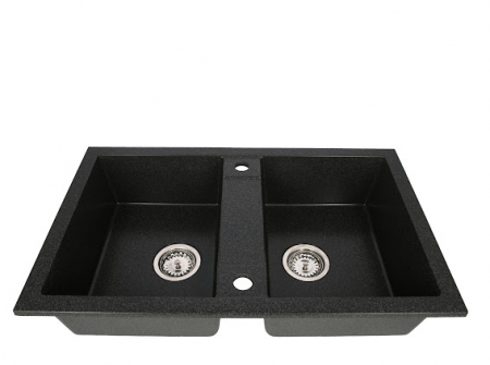 Set chiuveta CASA BLANCA DUO cu 2 cuve 78x48 NEAGRA+Baterie ER-YX208N [2]