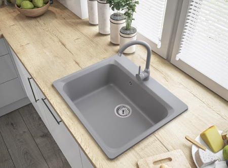 Promotii pachete chiuveta + baterie - Set chiuveta CASA BLANCA FONTAINE patrata GRI 1 cuva 61.9x52.2 +Baterie GREY4H