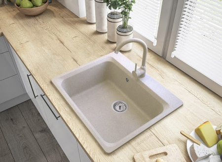 Amenajare bucatarie - Set chiuveta CASA BLANCA FONTAINE patrata NISIP 1 cuva 61.9x52.2 +Baterie SAND4H