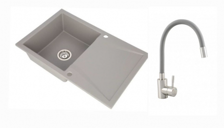 Amenajare bucatarie - Set chiuveta CASA BLANCA NERA 1 cuva si picurator 790X500 GRI+Baterie ER-YX208G