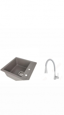 Amenajare bucatarie - Set chiuveta CASA BLANCA QUADRO patrata, 1 cuva 48x48 GRI+Baterie BZA42S