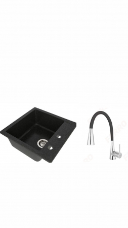 Amenajare bucatarie - Set chiuveta CASA BLANCA QUADRO patrata, 1 cuva 48x48 NEAGRA+Baterie BZA42B