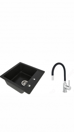 Amenajare bucatarie - Set chiuveta CASA BLANCA QUADRO patrata, 1 cuva 48x48 NEAGRA+Baterie BZA4B
