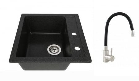 Amenajare bucatarie - Set chiuveta CASA BLANCA QUADRO patrata, 1 cuva 48x48 NEAGRA+Baterie ER-YX208N