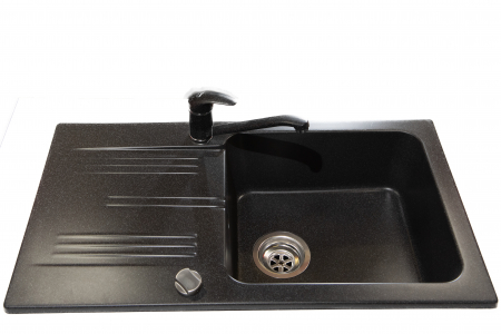 Promotii pachete chiuveta + baterie - Set chiuveta CASA BLANCA ROCK  NEAGRA 77.5x43.5 1 cuva si picurator+Baterie BLACK4
