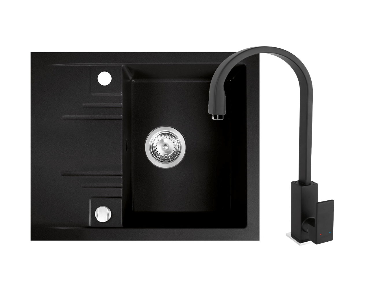 Amenajare bucatarie - Set chiuveta cu o cuva si picurator 58x48 cm grafit + baterie stativa Ferro Zicco neagra