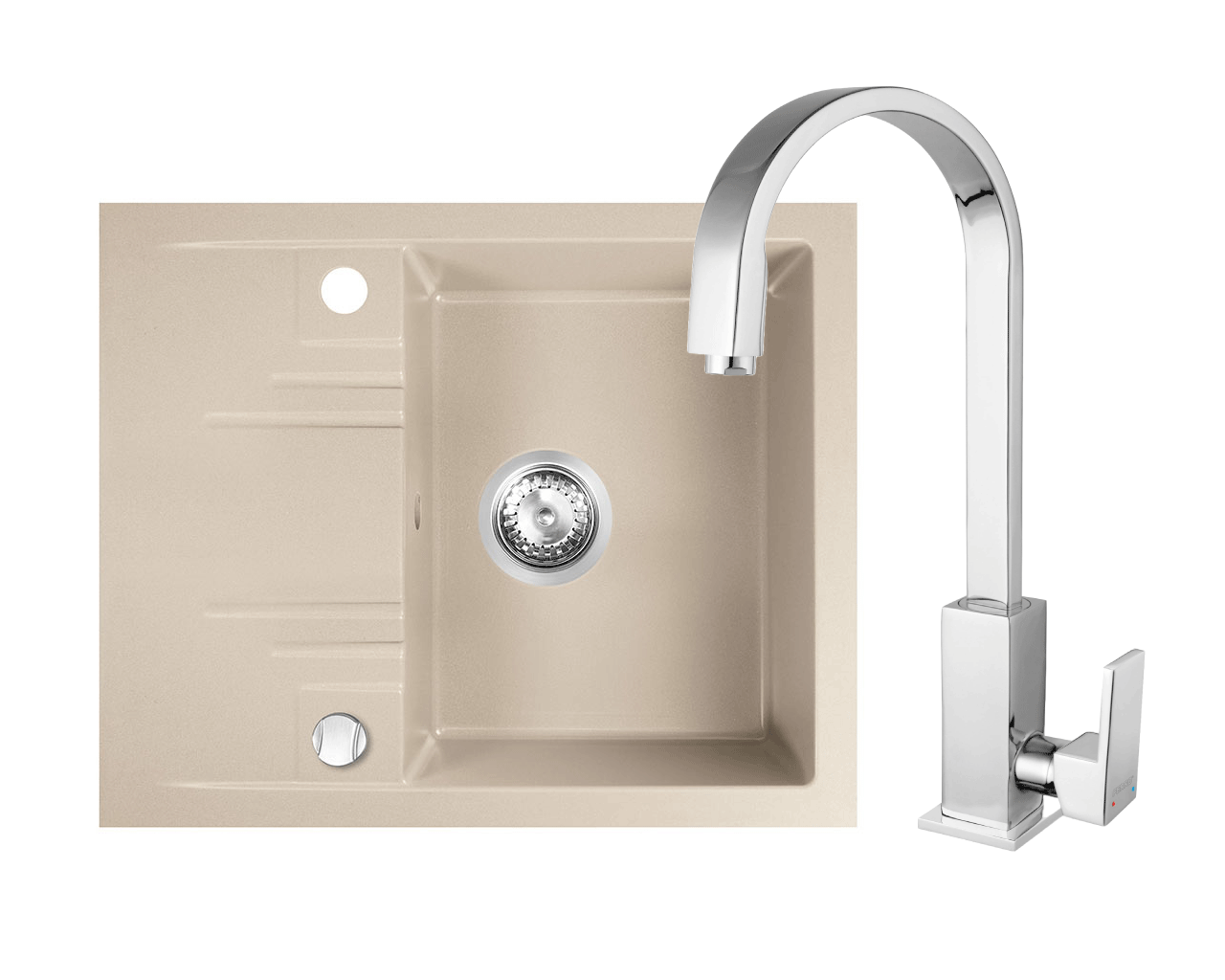 Amenajare bucatarie - Set Chiuveta Ferro 1 Cuva si Picurator 580 x 480 mm si Baterie stativa Ferro Zicco
