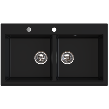Set chiuveta Ferro din granit cu două cuve, 50 × 86 cm Negru Mat+Baterie flexibila Ferro neagra [1]