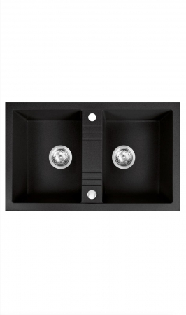 Set chiuveta Ferro granit 78x48 grafite 2 cuve,cu baterie flexibila neagra ER-A208N [1]