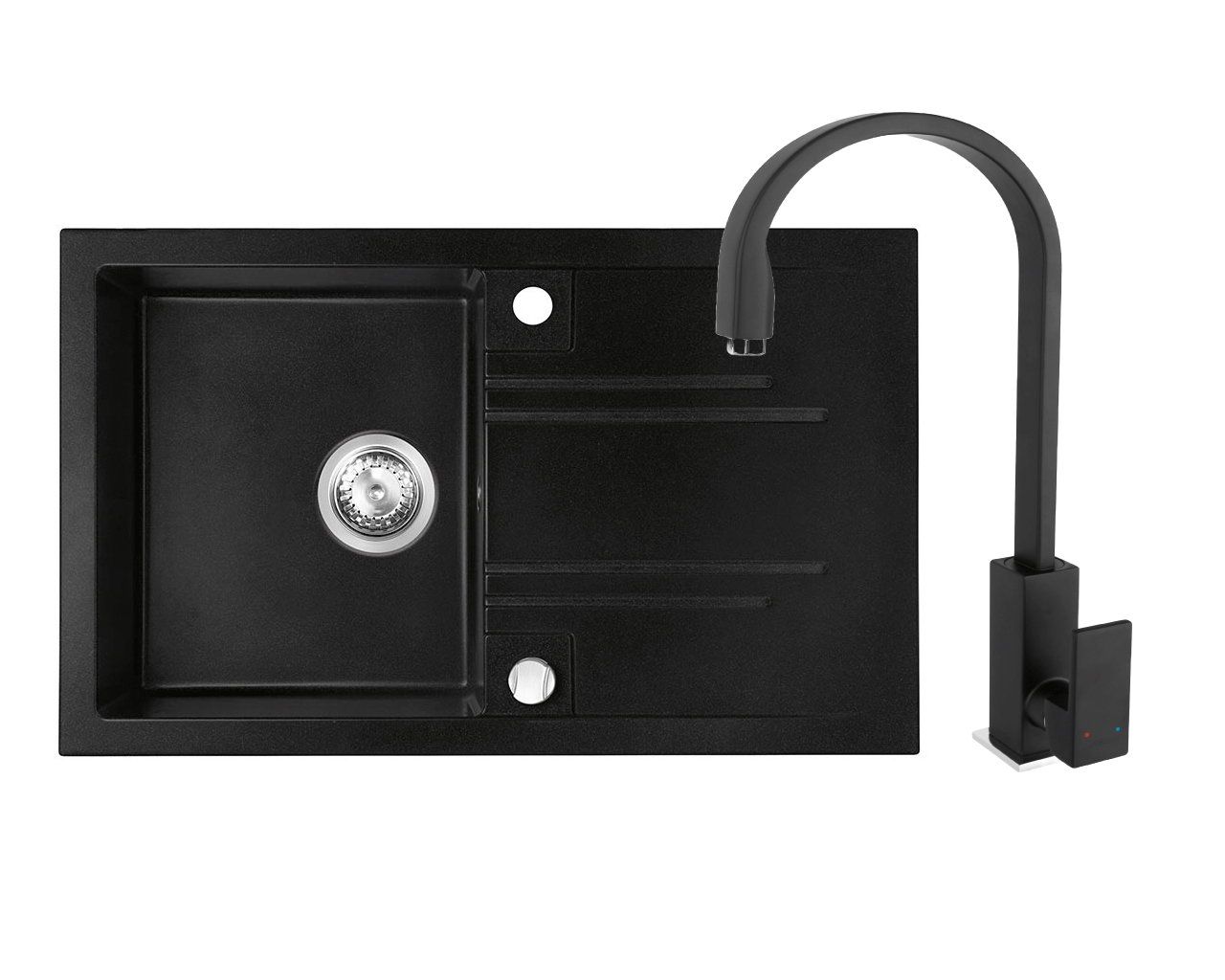 Amenajare bucatarie - Set chiuveta Ferro granit 78x48 grafite cu baterie stativa Ferro Zicco neagra