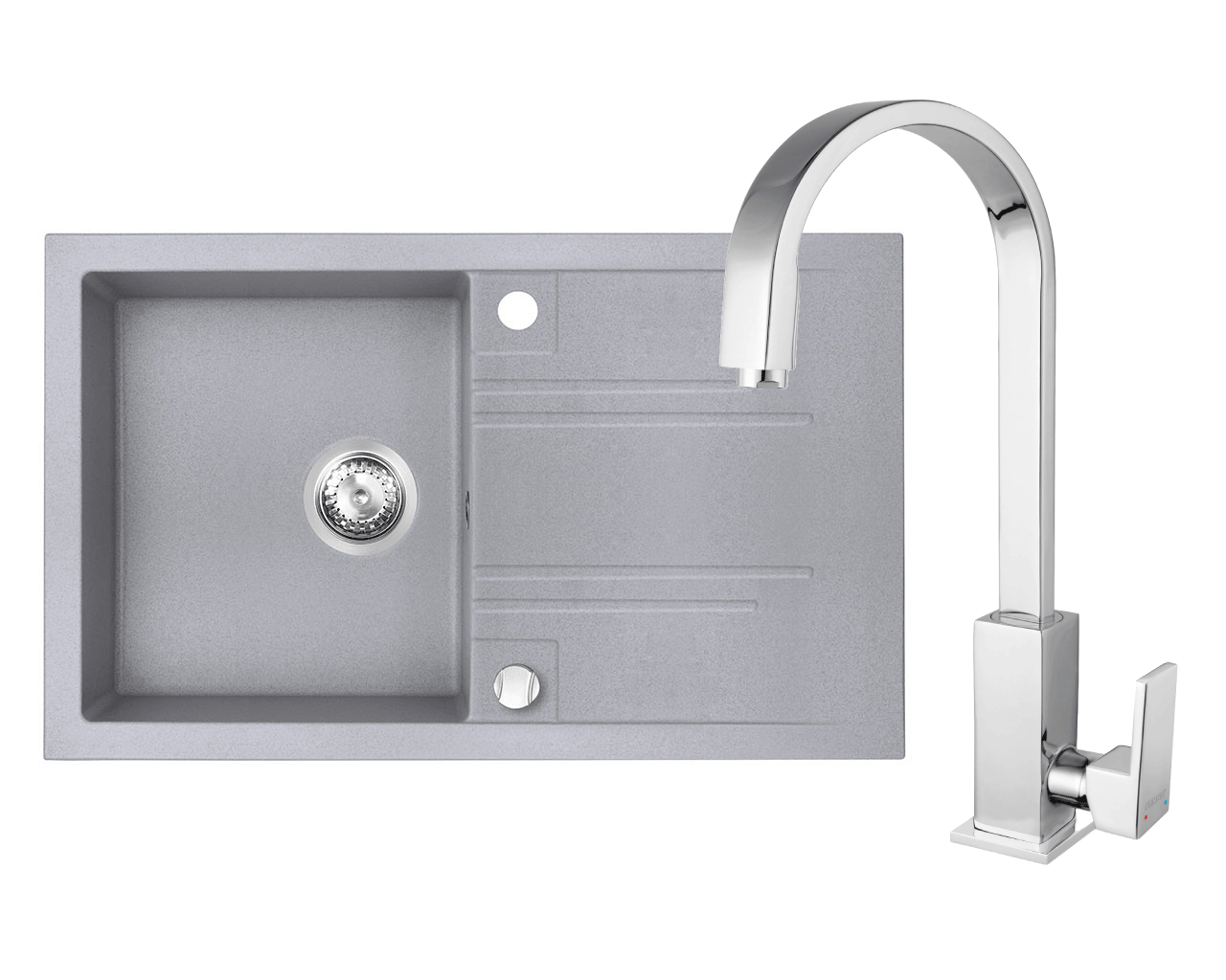 Amenajare bucatarie - Set chiuveta Ferro granit 78x48 Gri cu baterie stativa Ferro Zicco