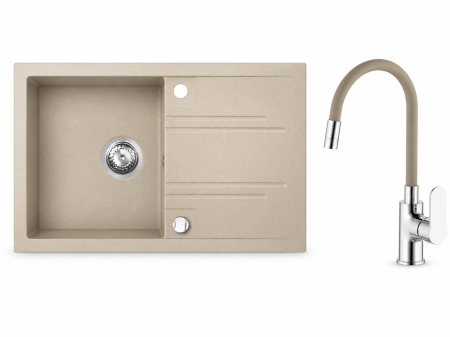 Amenajare bucatarie - Set chiuveta Ferro granit 78x48, nisip ,cu baterie flexibila Ermetiq ER-HR208Y