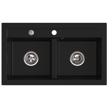 Set chiuveta Ferro granit cu 2 cuve 45 × 75 cm Negru Mat+Baterie flexibila Ferro neagra [1]