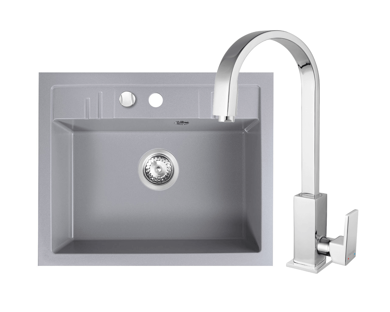 Amenajare bucatarie - Set chiuveta Ferro granit gri , 1 cuva 580x480 cu baterie stativa Ferro Zicco
