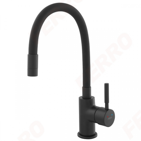 Set chiuveta granit Ferro , 1 cuva grafit, 58x48, cu baterie flexibila Ferro NERO neagra [3]