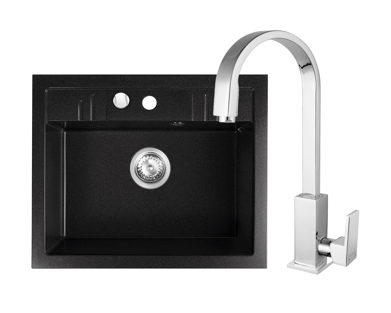 Amenajare bucatarie - Set chiuveta granit Ferro , 1 cuva grafit, 58x48, cu baterie stativa Ferro Zicco