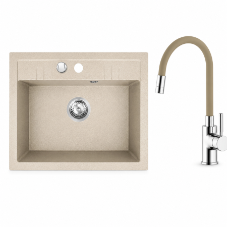 Amenajare bucatarie - Set chiuveta granit Ferro , o cuva 58x48, nisip cu baterie flexibila Ermetiq ER-HR108Y