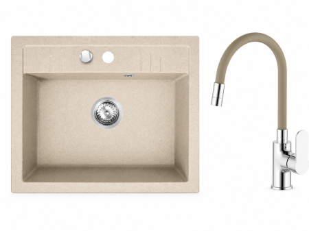 Amenajare bucatarie - Set chiuveta granit Ferro , o cuva 58x48, nisip cu baterie flexibila Ermetiq ER-HR208Y