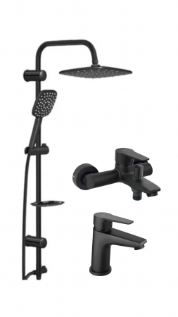 Seturi de Dus - Set de dus Negru mat Tempoline Robot+Baterie cada+dus Ferro BTR1BL+Baterie lavoar BTR2BL