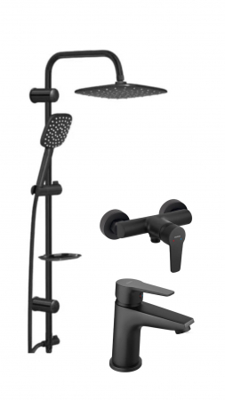 Seturi de Dus - Set de dus Negru mat Tempoline Robot+Baterie dus Ferro BTR7BL+Baterie lavoar BTR2BL