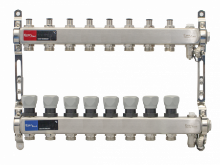 Radiatoare/Calorifere - Set distribuitor INOX cu aerisitor manual si robinet de golire 1" - 8 cai