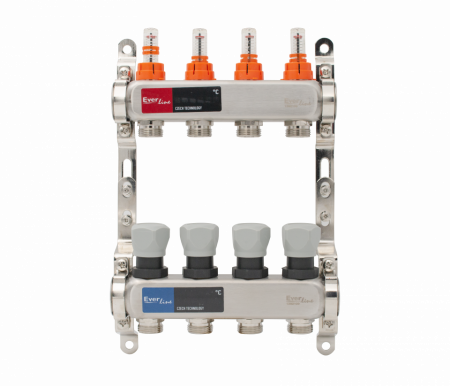 Incazire in Pardoseala - Set distribuitor INOX cu debitmetre 1"- 4 cai