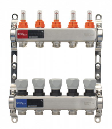 Incazire in Pardoseala - Set distribuitor INOX cu debitmetre 1"- 5 cai