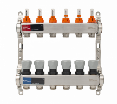 Incazire in Pardoseala - Set distribuitor INOX cu debitmetre 1"- 6 cai