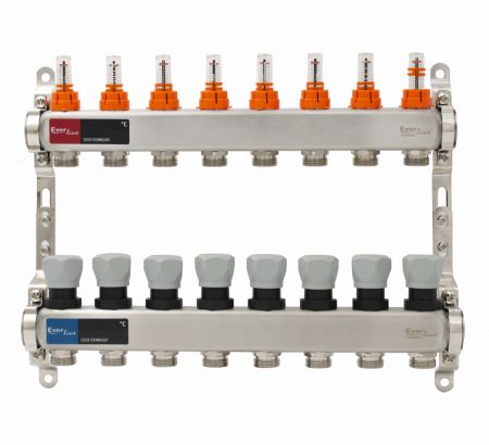 Incazire in Pardoseala - Set distribuitor INOX cu debitmetre 1"- 8 cai
