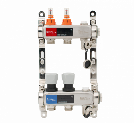 Incazire in Pardoseala - Set distribuitor INOX cu debitmetre, aerisitor manual si robineti de golire 1"- 2 cai