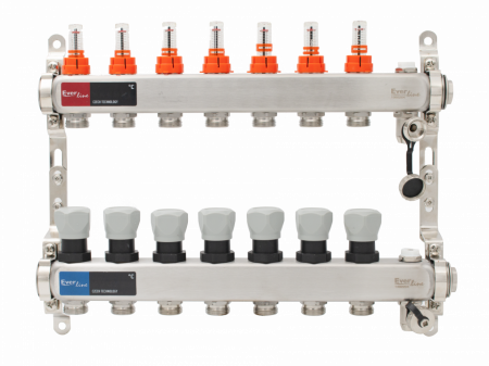 Incazire in Pardoseala - Set distribuitor INOX cu debitmetre, aerisitor manual si robineti de golire 1"- 7 cai