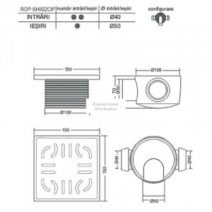 Sifon pard H=80 o iesire Ø50 si doua intrari Ø40 la 180gr (paralel) cu garnitura si înaltator inox [1]