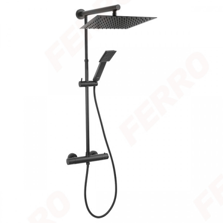 Produse Amenajare Baie - Sistem de dus cu baterie termostatata, negru mat FERRO NP75SQ-TRV7U-BL