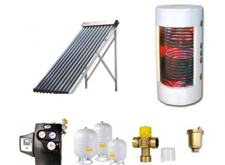 Panouri solare presurizate/nepresurizate - Sistem de producere ACM cu panouri solare cu tuburi vidate Helis si boiler cu 1 serpentina pentru 3-4 persoan