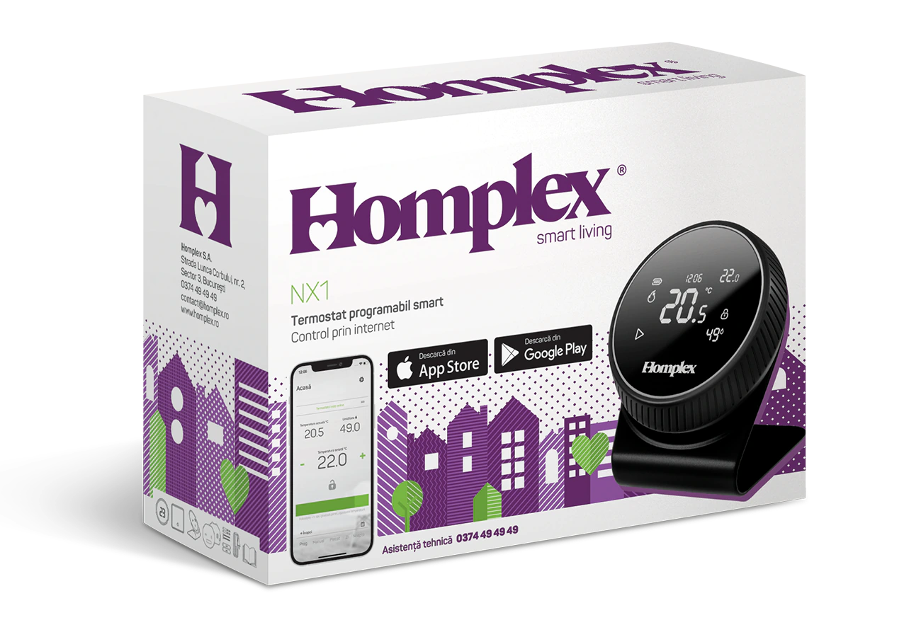 Termostat ambiental programabil inteligent Homplex NX1 cu control de la distanță, Black Edition [5]
