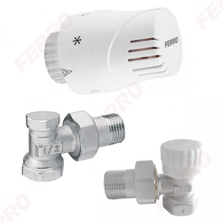 Radiatoare/Calorifere - Set robineti radiator FERRO coltari cu cap termostatic, cu robinet cu presetare