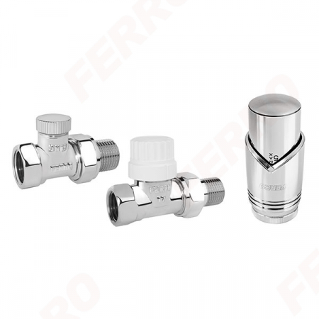 Radiatoare/Calorifere - Set robineti radiator FERRO decorativi drepti cu cap termostatic, crom