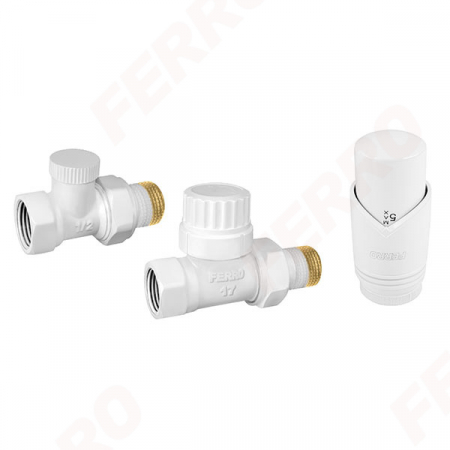Radiatoare/Calorifere - Set robineti radiator FERRO drepti 1/2” cu cap termostatic, alb