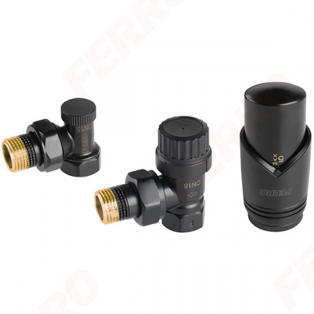 Accesorii radiatoare - Set robineti radiator FERRO decorativi coltari cu cap termostatic, negru
