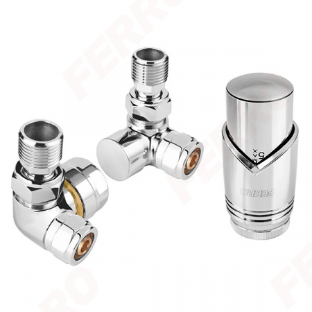 Accesorii radiatoare - Set robineti radiator FERRO axiali cu cap GT31 termostatic, crom